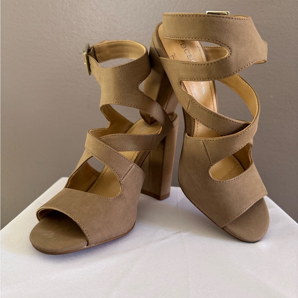 BCBGeneration Tan Strappy Heels